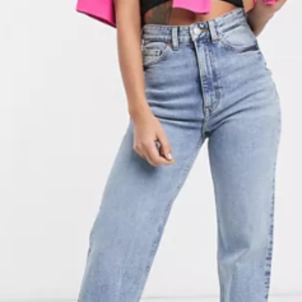 Monki Zami cotton high rise straight leg jeans  - MBLUE Size 29 - Asos